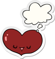 dibujos animados amor corazón personaje con pensamiento burbuja como un impreso pegatina png