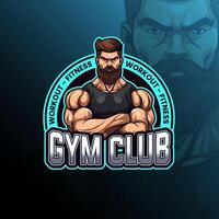 Gym club mascot logo design for badge, emblem, esport and t-shirt printing vector