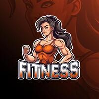 Fitness woman mascot logo design for badge, emblem, esport and t-shirt printing vector