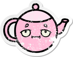 distressed sticker of a cute cartoon teapot png