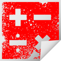 distressed square peeling sticker symbol of a math symbols png
