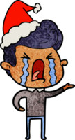 mano dibujado texturizado dibujos animados de un llorando hombre vistiendo Papa Noel sombrero png