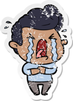 distressed sticker of a cartoon crying man png