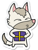 sticker of a cartoon christmas wolf whistling png