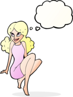 cartoon attractive woman posing with thought bubble png