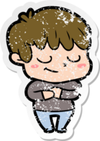 distressed sticker of a happy cartoon boy png