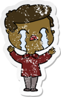 distressed sticker of a cartoon man crying png