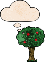 cartoon apple tree with thought bubble in grunge texture style png