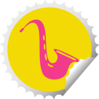 kreisförmig Peeling Aufkleber Karikatur von ein Musical Saxophon png