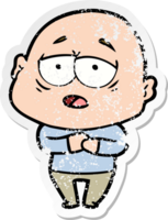 distressed sticker of a cartoon tired bald man png