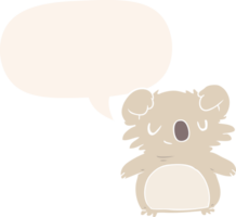 cute cartoon koala with speech bubble in retro style png