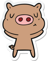 sticker of a cartoon content pig png