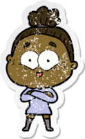 verontruste sticker van een cartoon gelukkige oude vrouw png