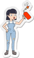 sticker of a cartoon woman in dungarees png