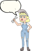 hand drawn speech bubble cartoon woman with spanner png