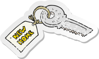 retro distressed sticker of a cartoon house key with new home tag png