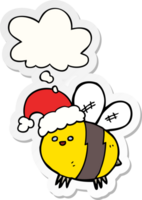 fofa desenho animado abelha vestindo Natal chapéu com pensamento bolha Como uma impresso adesivo png