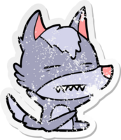 distressed sticker of a cartoon wolf showing teeth png