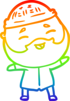 rainbow gradient line drawing of a cartoon happy bearded man png