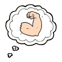 hand drawn thought bubble cartoon strong arm flexing bicep png