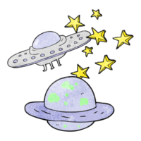 main texturé dessin animé en volant soucoupe et planète png