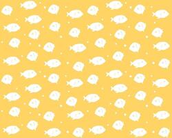 Seamless pattern with white fish on a yellow background. Suitable for design and printing on fabric. Nautical illustration in flat style. vector