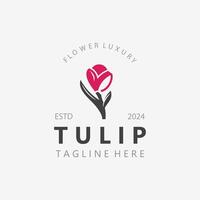 tulipán flor logo con hojas diseño, adecuado para moda, belleza spa y boutique emblema negocio vector