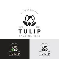 tulipán flor logo con hojas diseño, adecuado para moda, belleza spa y boutique emblema negocio vector