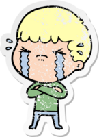 distressed sticker of a cartoon man crying png