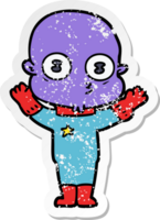 distressed sticker of a cartoon weird bald spaceman png