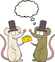 hand drawn thought bubble cartoon mice with cheese png