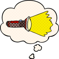 cartoon electric torch with thought bubble in comic book style png