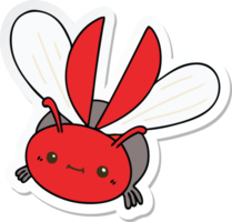 sticker of a quirky hand drawn cartoon flying beetle png