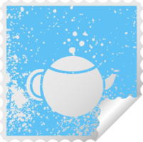 distressed square peeling sticker symbol of a red tea pot png