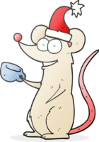 hand drawn cartoon mouse wearing christmas hat png