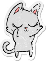 distressed sticker of a calm cartoon cat png