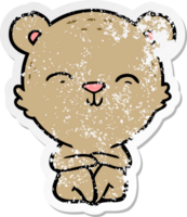 pegatina angustiada de un oso de dibujos animados feliz sentado png