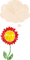 cartoon flower with thought bubble in grunge distressed retro textured style png