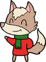 friendly cartoon wolf in winter clothes png