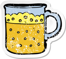 retro distressed sticker of a cartoon mug of beer png