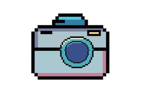 Pixel camera icon. 80s, 90s old arcade game style, journey, trip. Camera pixel art icon 8-bit sprite. Digital vintage game style. vector