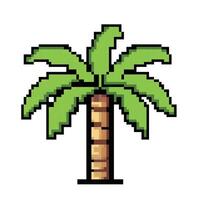 Summer vacation pixel art travel art icon palm tree. 80s, 90s old arcade game style, journey, trip. Palm tree pixel art icon 8-bit sprite palm. Digital vintage game style. vector