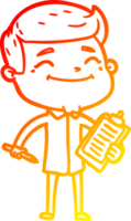 caloroso gradiente linha desenhando do uma feliz desenho animado homem levando pesquisa png