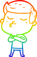 rainbow gradient line drawing of a cartoon model guy pouting png