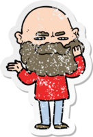 distressed sticker of a cartoon man with beard frowning png