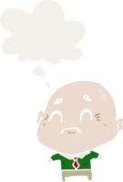 cartoon old man with thought bubble in retro style png