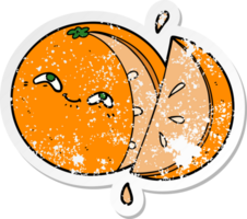 distressed sticker of a cartoon orange png