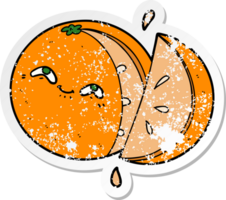 vinheta angustiada de uma laranja de desenho animado png