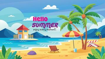 Summer beach scene banner design background vector