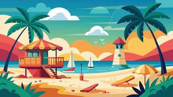 Summer beach scene banner design background vector